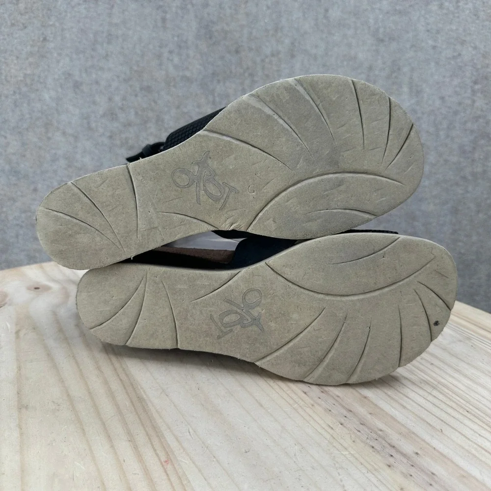 OTBT Teamwork Wedge Sandals 10M Black Grey Leather Ankle Strap Back Zip